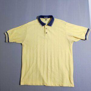 Vintage King Louie polo shirt men's siz XL yellow with navy blue collar and cuff